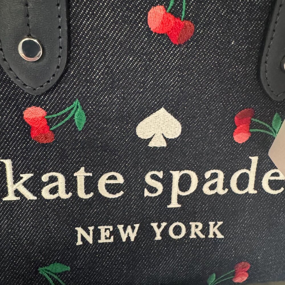 Kate Spade Denim Ella Cherry Embroidery Satchel Handbag & Hair Clip - Picture 5 of 10